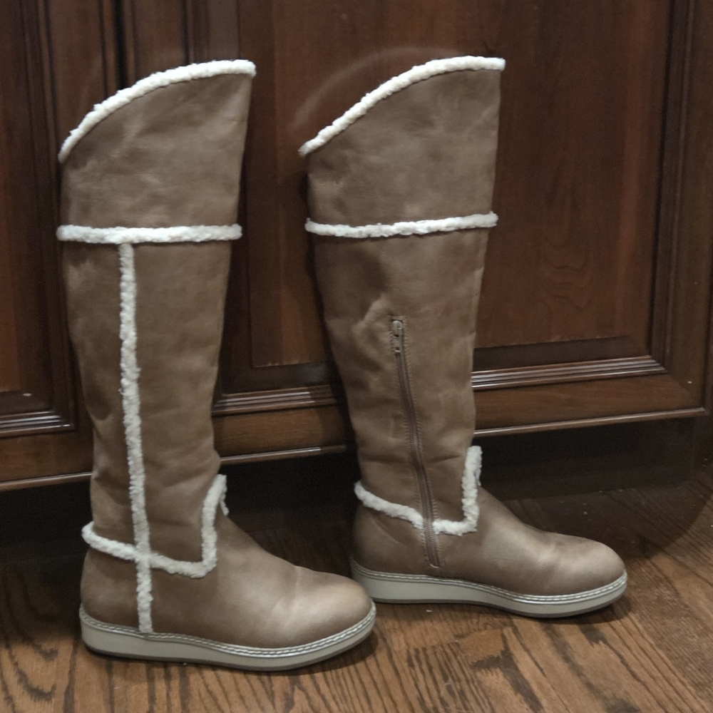 White Mountain Brown Knee-High Boots with Cream Trim - Picture 13 of 14